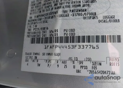 2003 Ford Mustang из США, поврежденный, VIN 1FAFP44453F337765